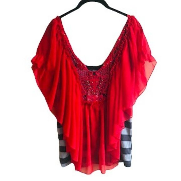 NWT The Buckle Daytrip Western Blouse Women Sz Small Flowy Crochet Beads Stripes - Picture 1 of 7